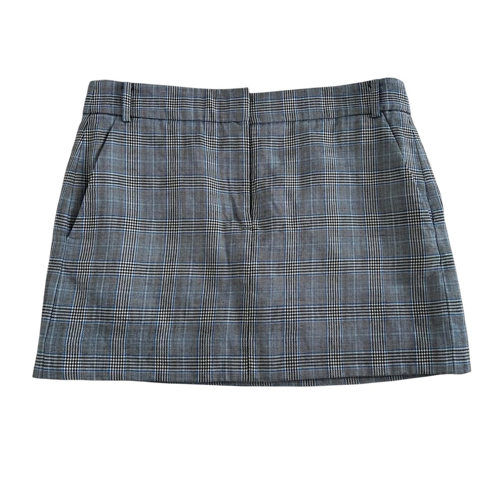Tibi Gray Blue Plaid Wool Silk Blend Mini Skirt 2 Preppy Academia Holiday Party